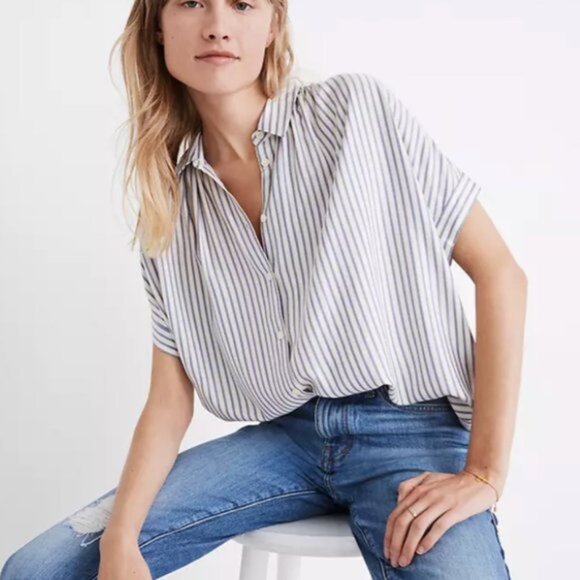 NWT Madewell Central Button Down Shirt (Blue/White) M - Picture 1 of 12